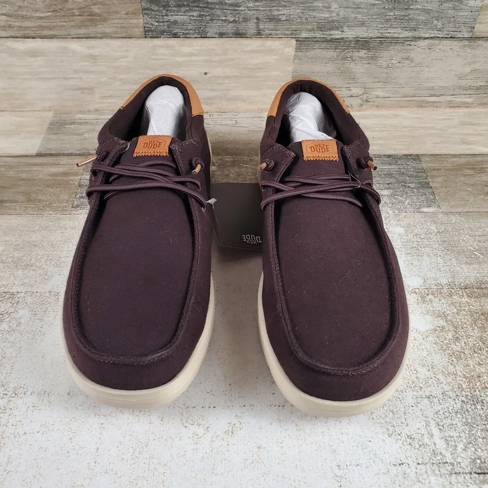 Hey Dude Paul Canvas Mens Loafers Shoes 9 Mole Brown Wood Ash Slip On Round Toe